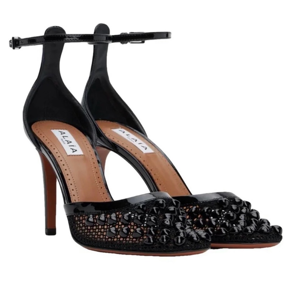 Alia Black Embellished Mesh Heels